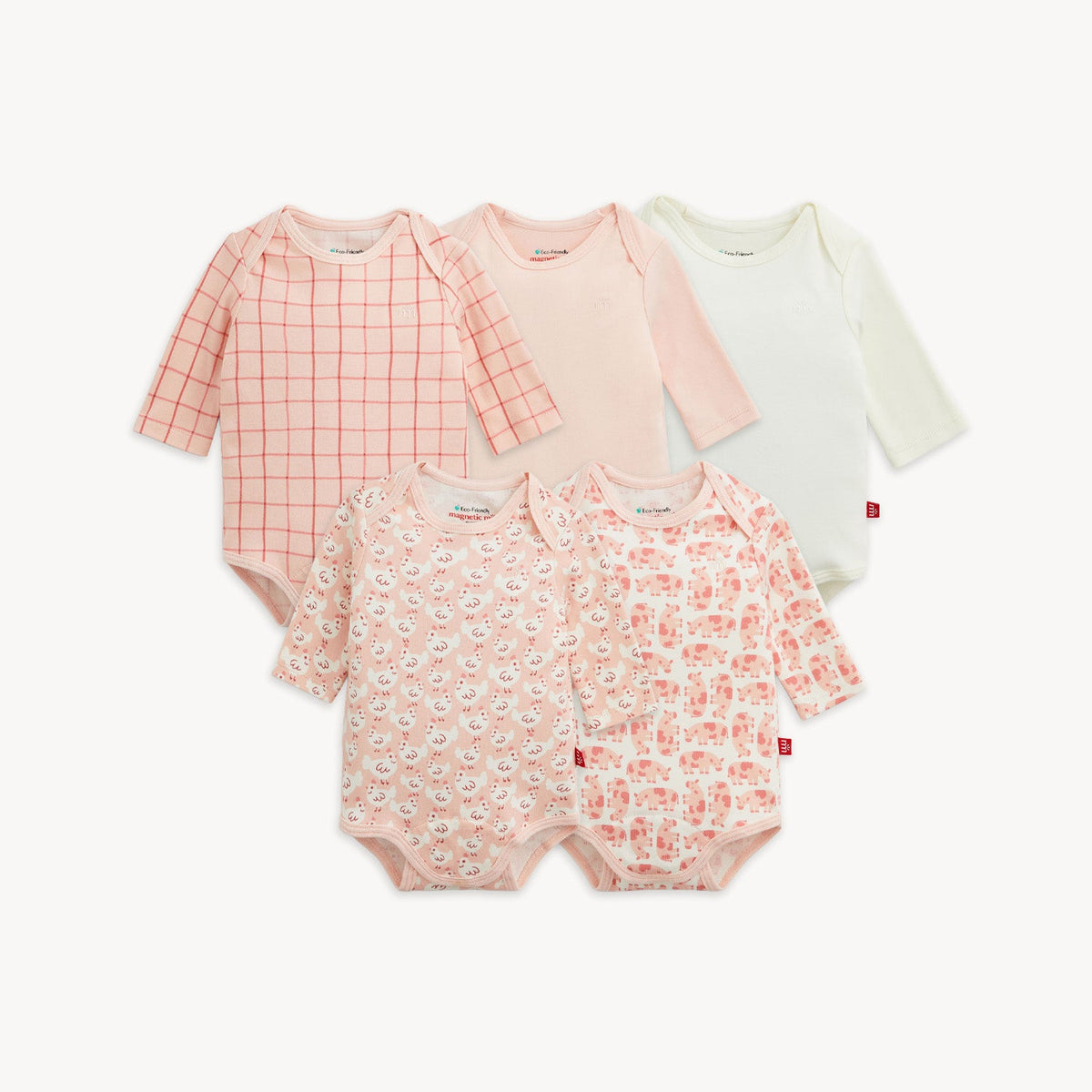 Magnetic 5-Pack Bodysuit Pink Farm Combo - Magnetic Me