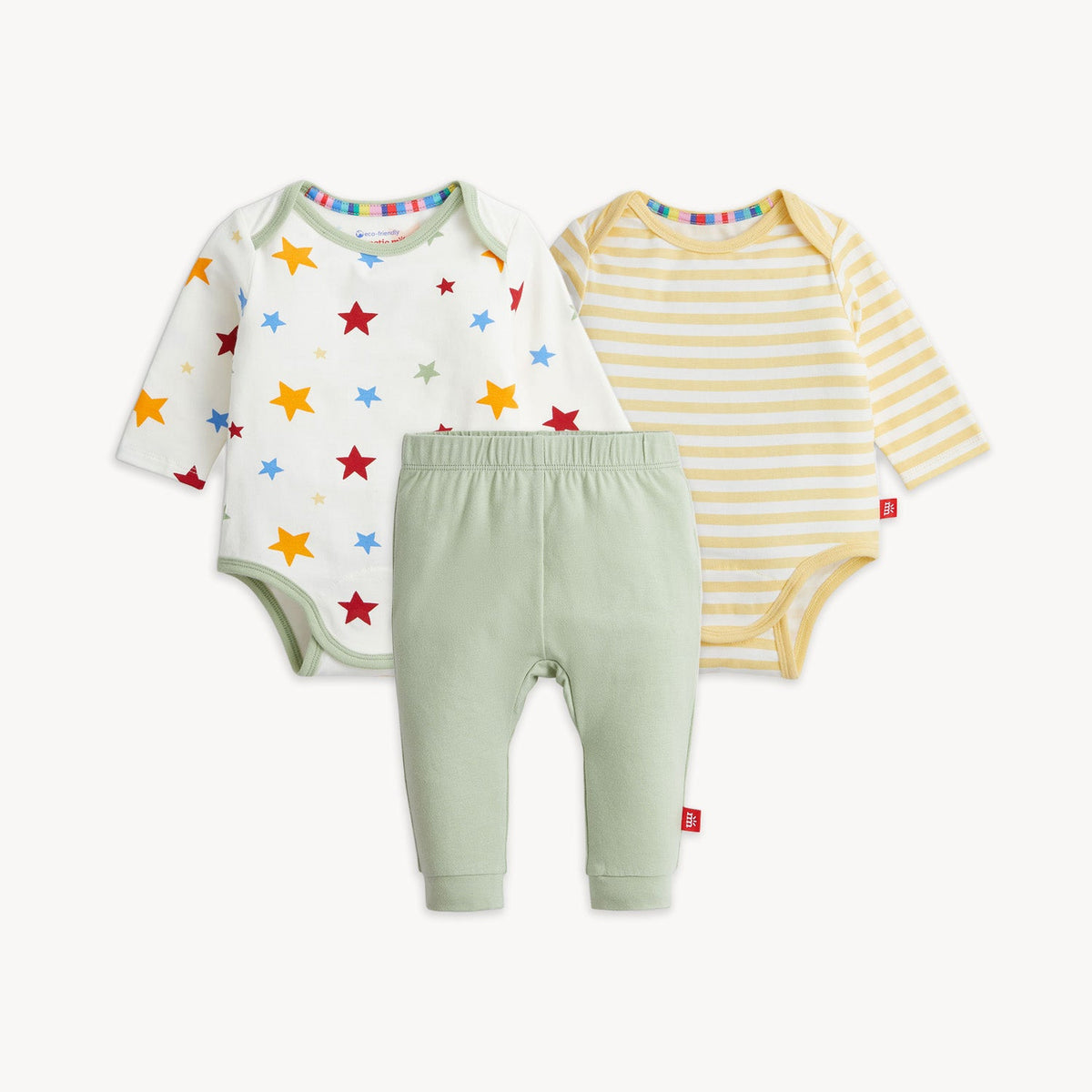 Magnetic 3-Pack Bodysuit & Pant Yellow Star Combo - Magnetic Me