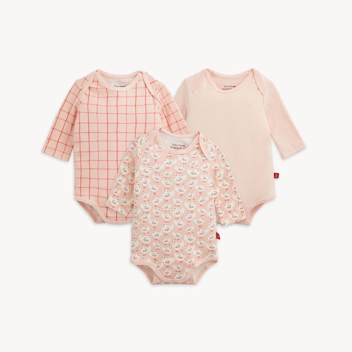 Magnetic 3-Pack Bodysuit Pink Farm Combo - Magnetic Me