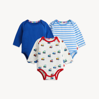 Magnetic 3-Pack Bodysuit Blue Tractor Combo - Magnetic Me