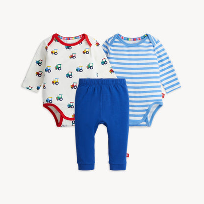 Magnetic 3-Pack Bodysuit & Pant Blue Tractor Combo - Magnetic Me
