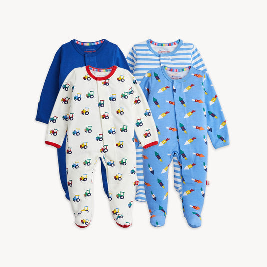 Magnetic 4-Pack Footie Blue Tractor Combo - Magnetic Me